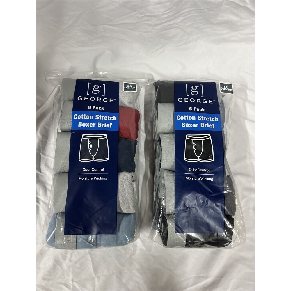 GEORGE Mens Sz 3XL(48-50) Cotton Boxer Brief 6 Pack Odor Control Lot‎ Of 2